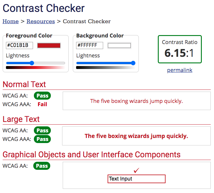 Imagem mostrando a funcionalidade Contrast Checker do site webaim